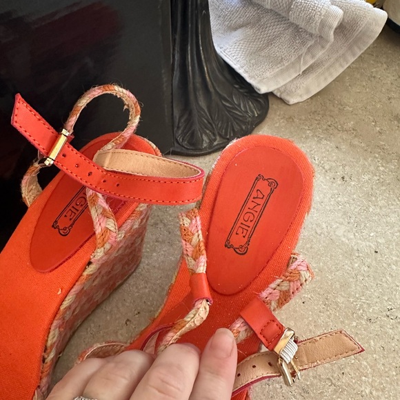 Angie Braided Twine Mid Size Wedge Orange and Pink - Picture 3 of 5